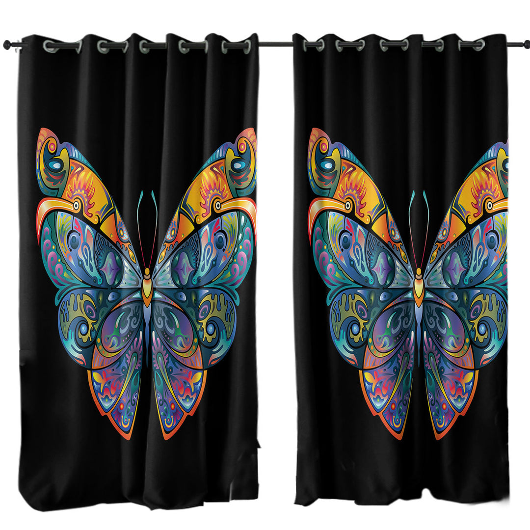 Colorful Butterfly over Black Curtain