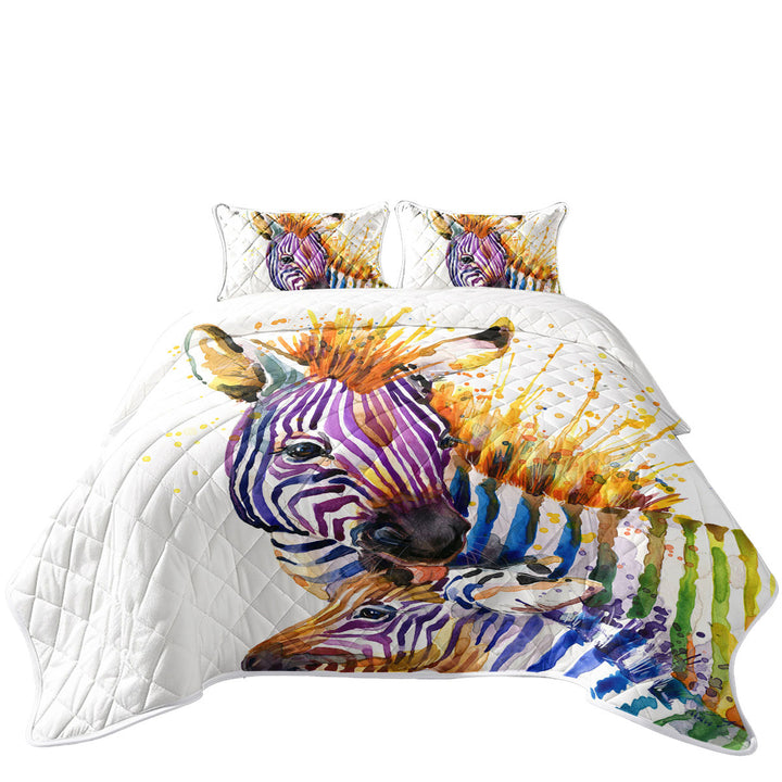Colorful Colt and Momma Zebra Coverlet
