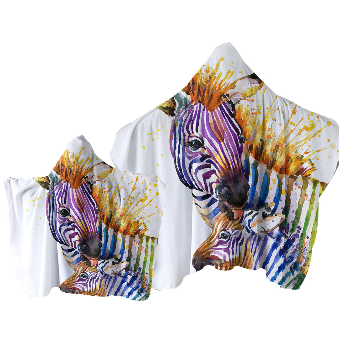Colorful Colt and Momma Zebra Hooded Beach Towel