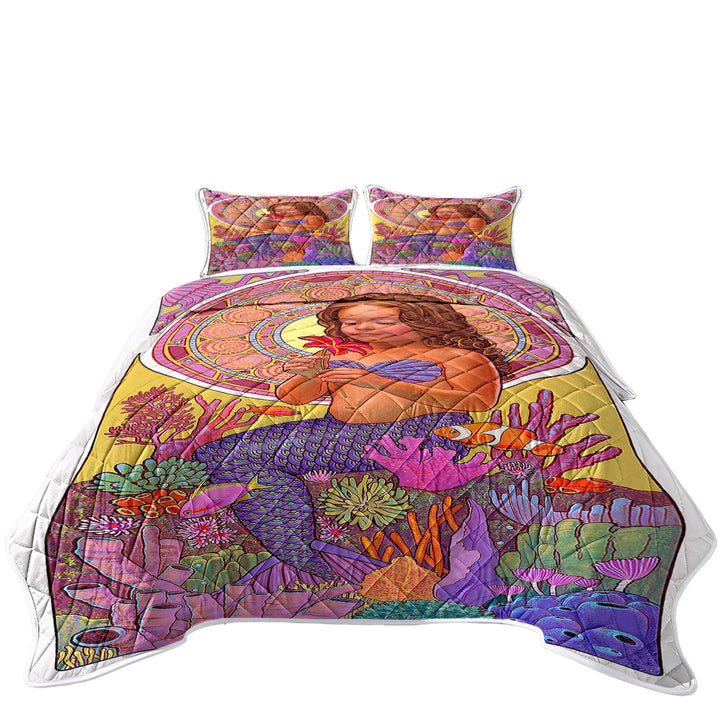 Colorful Coral and Mia the Girl Mermaid Quilt
