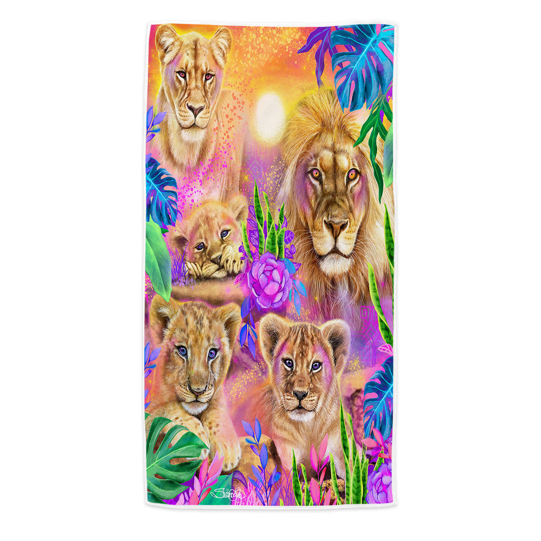 Colorful Daydream Lions Microfiber Beach Towel