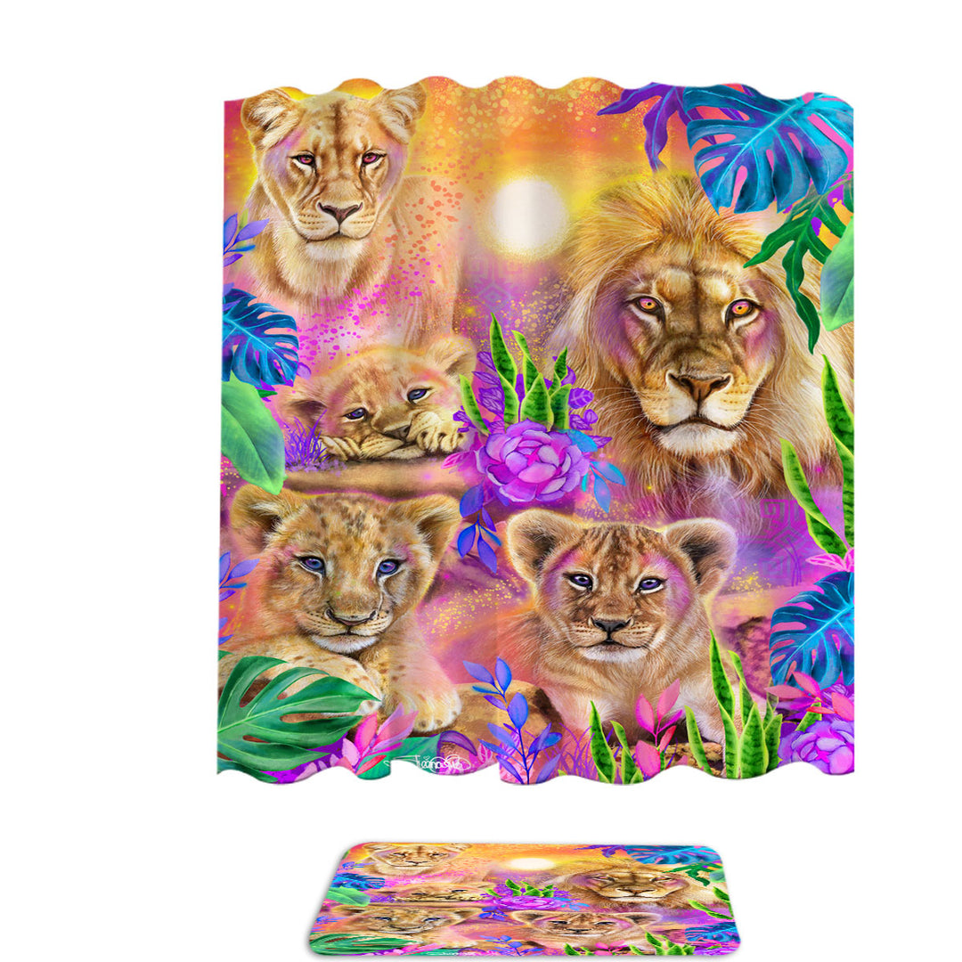 Colorful Daydream Lions Shower Curtain