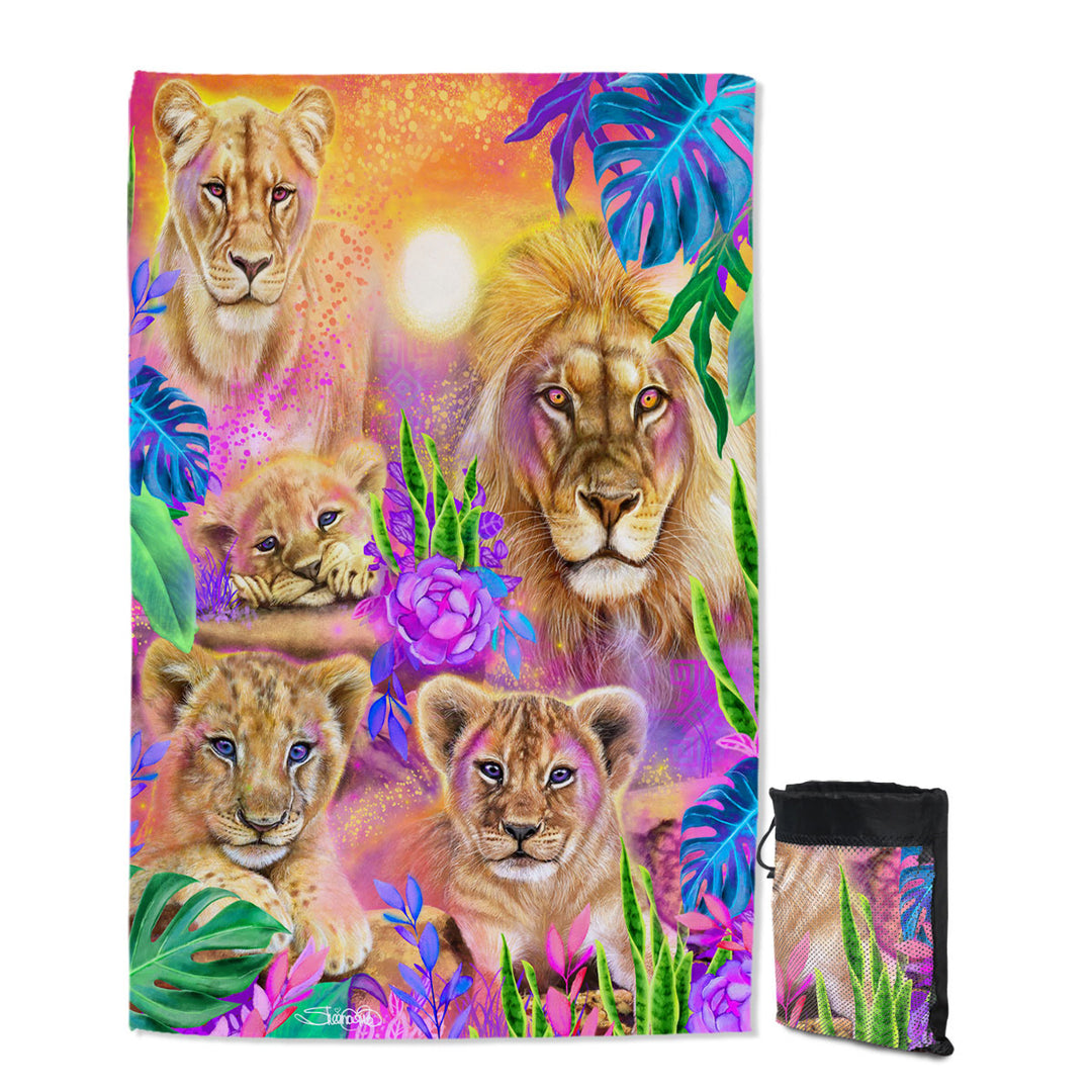 Colorful Daydream Lions Travel Beach Towel