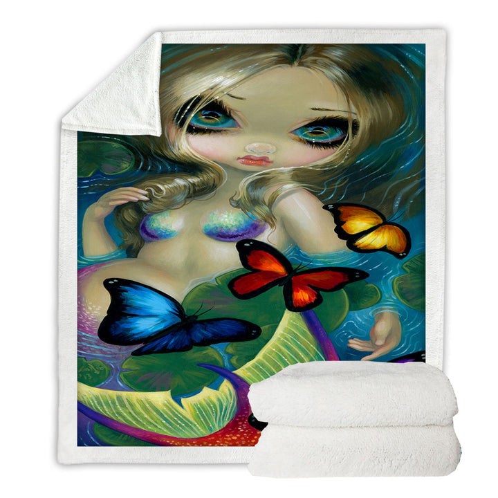 Colorful Decorative Throws Fantasy Mermaid with Butterflies