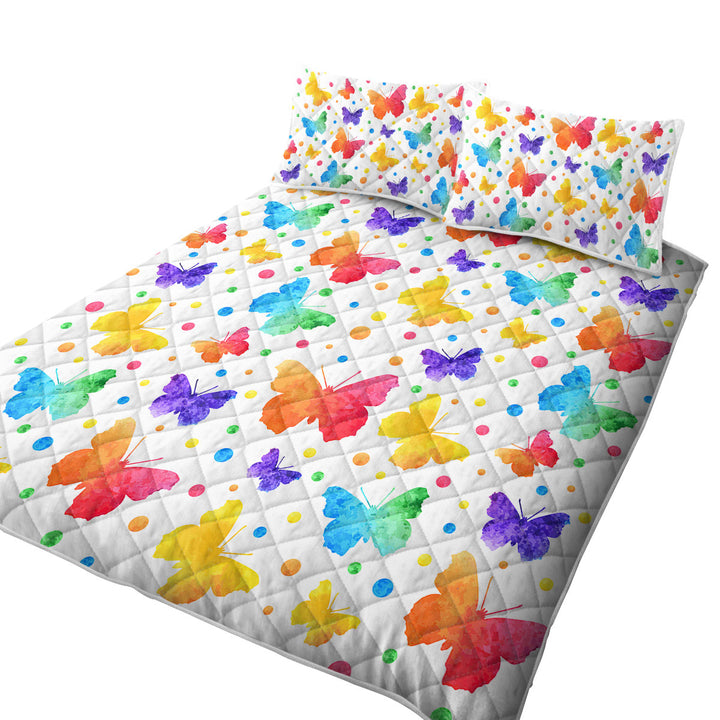Colorful Dots and Butterflies King Size Quilt