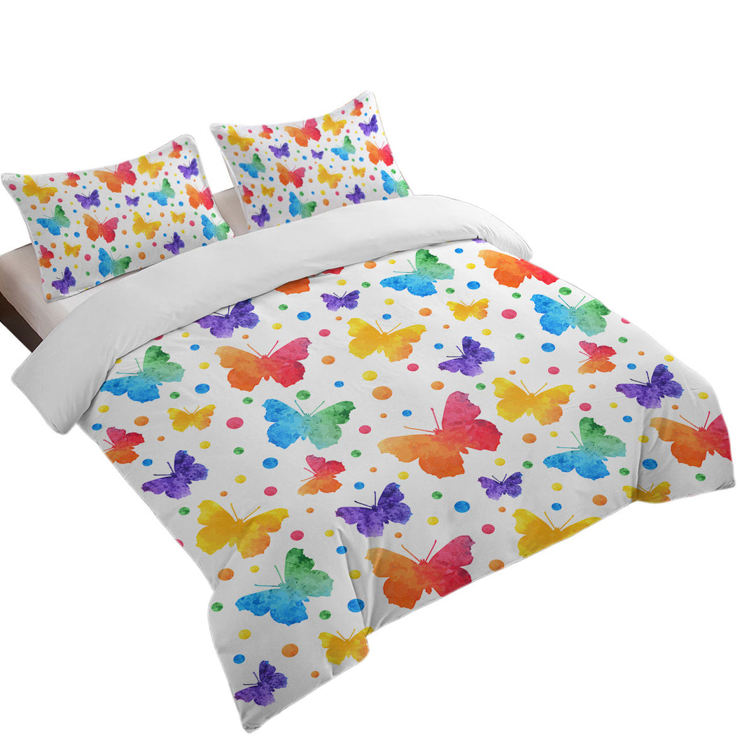 Colorful Dots and Butterflies Queen Size Duvet Cover