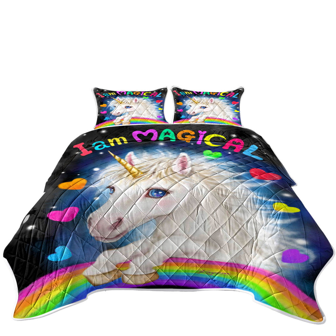 Colorful Fantasy I am Magical Unicorn Coverlet