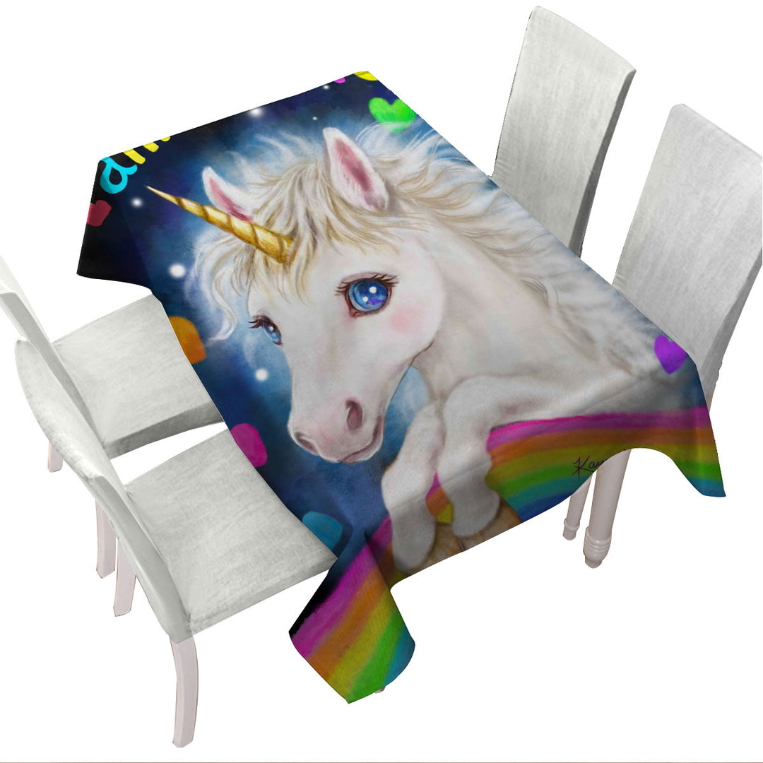Colorful Fantasy I am Magical Unicorn Tablecloth