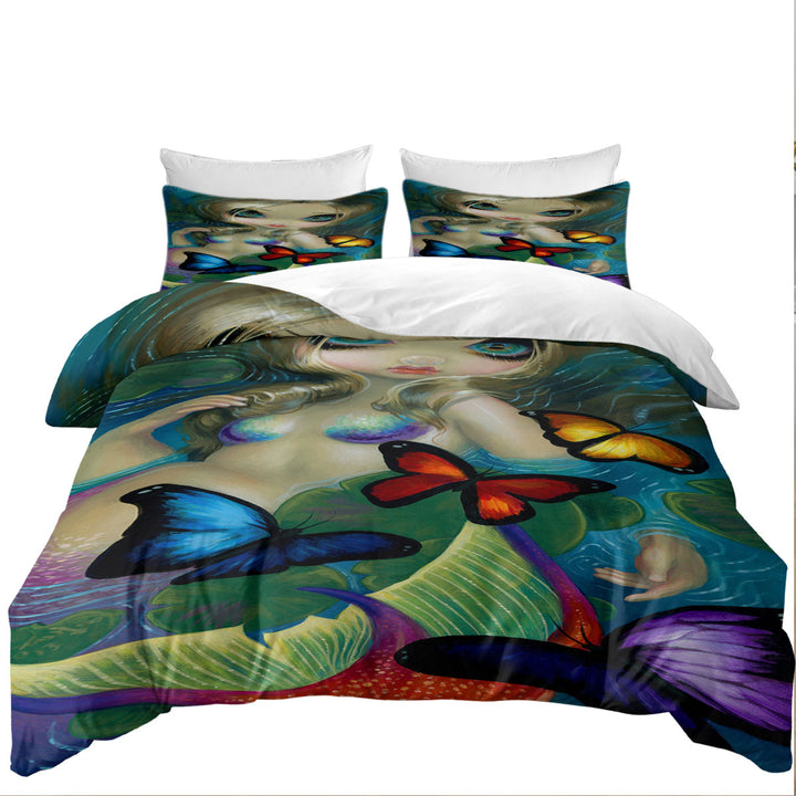 Colorful Fantasy Mermaid with Butterflies full Size Duvet Cover