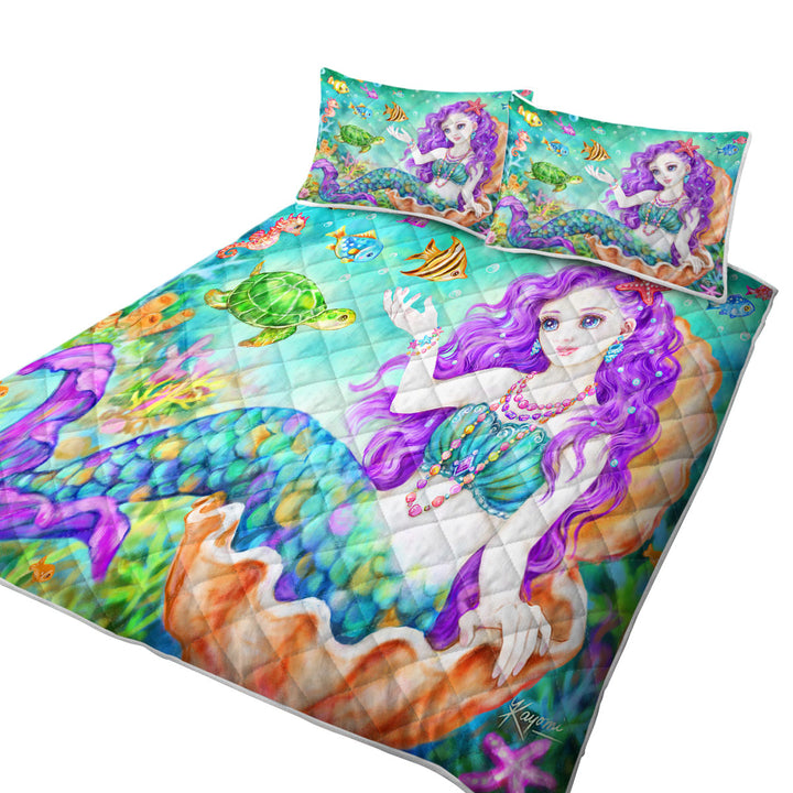 Colorful Fish Seahorse Turtle and Mermaid Daybed Covers Sets