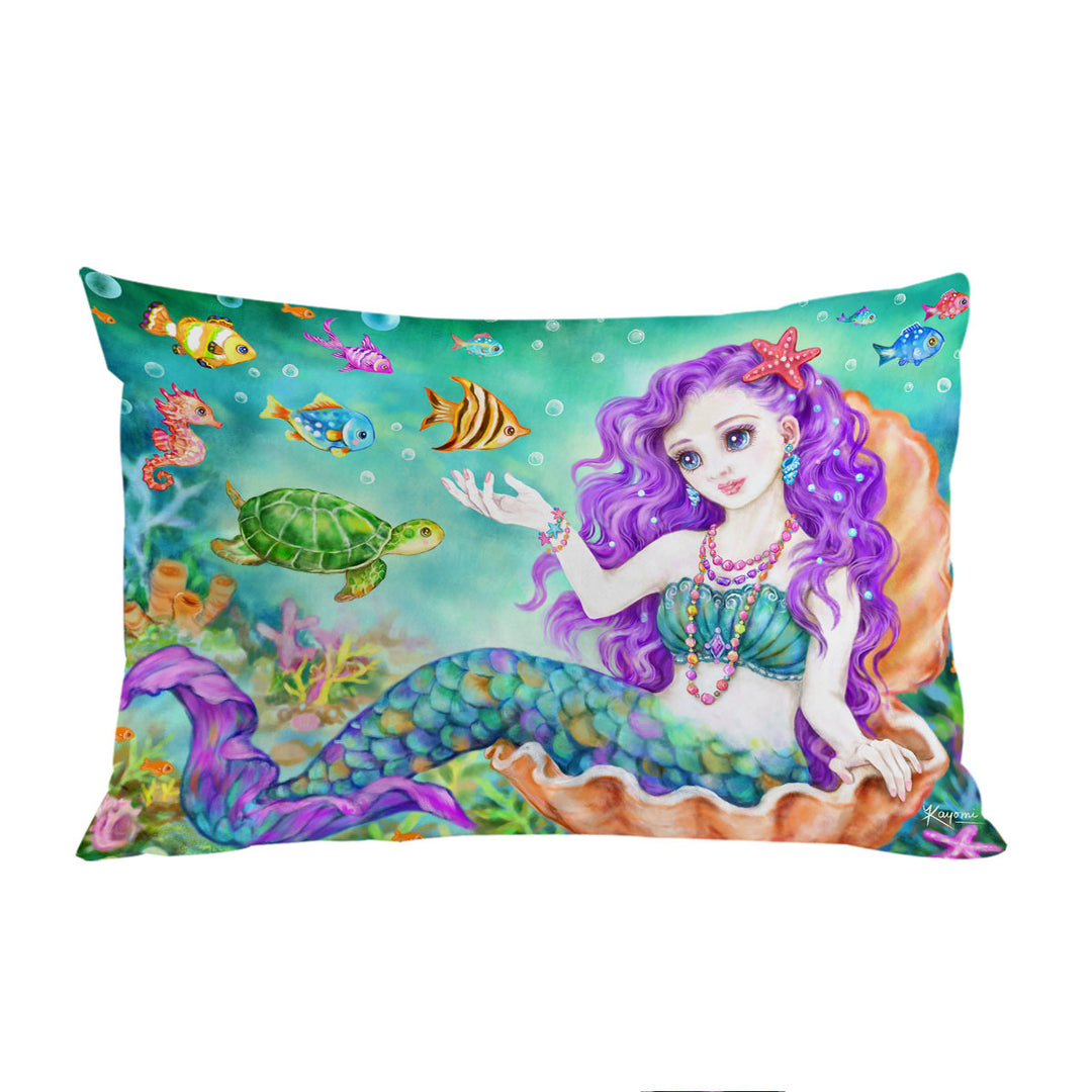 Colorful Fish Seahorse Turtle and Mermaid King Pillow Cases