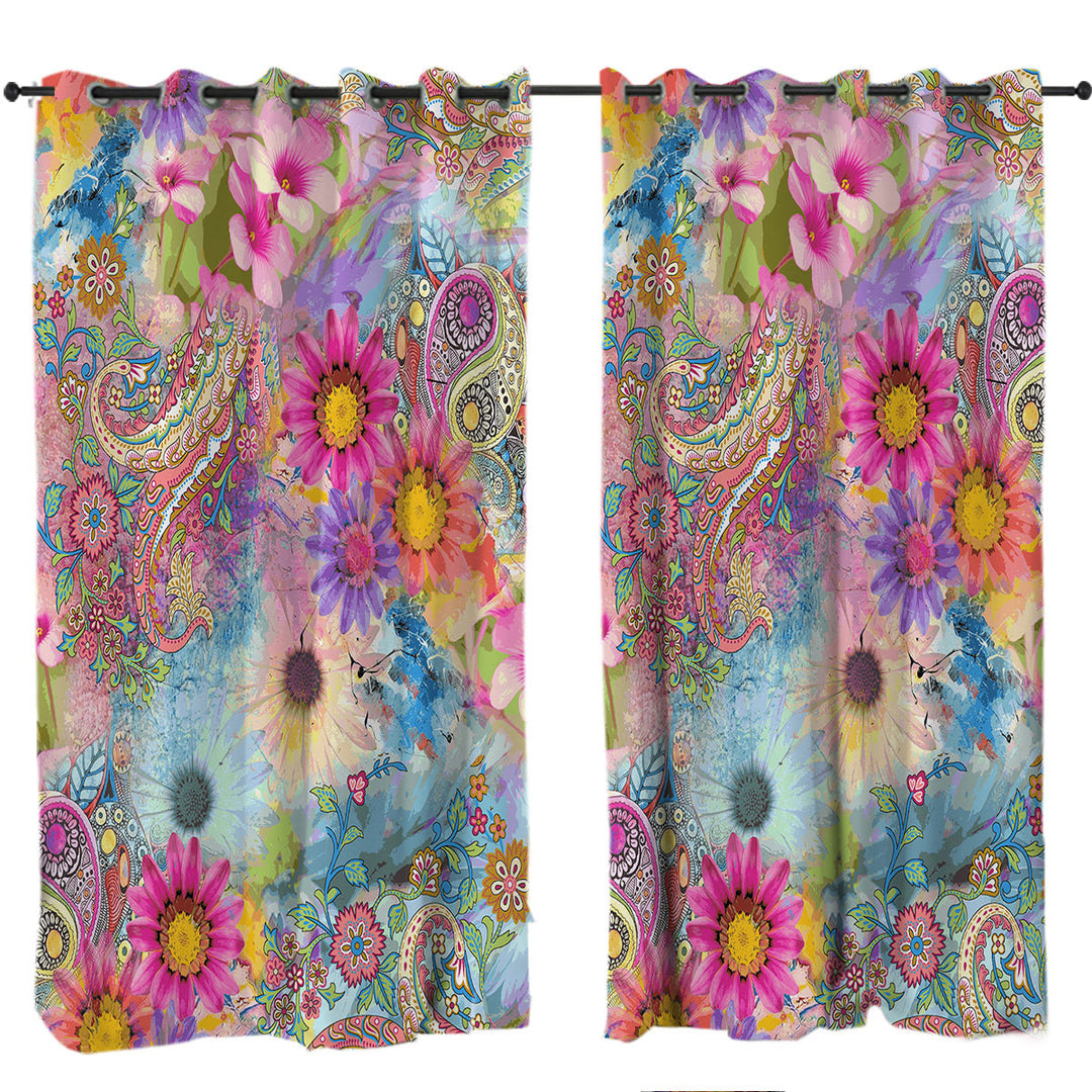 Colorful Floral Riot Curtains for Bedroom