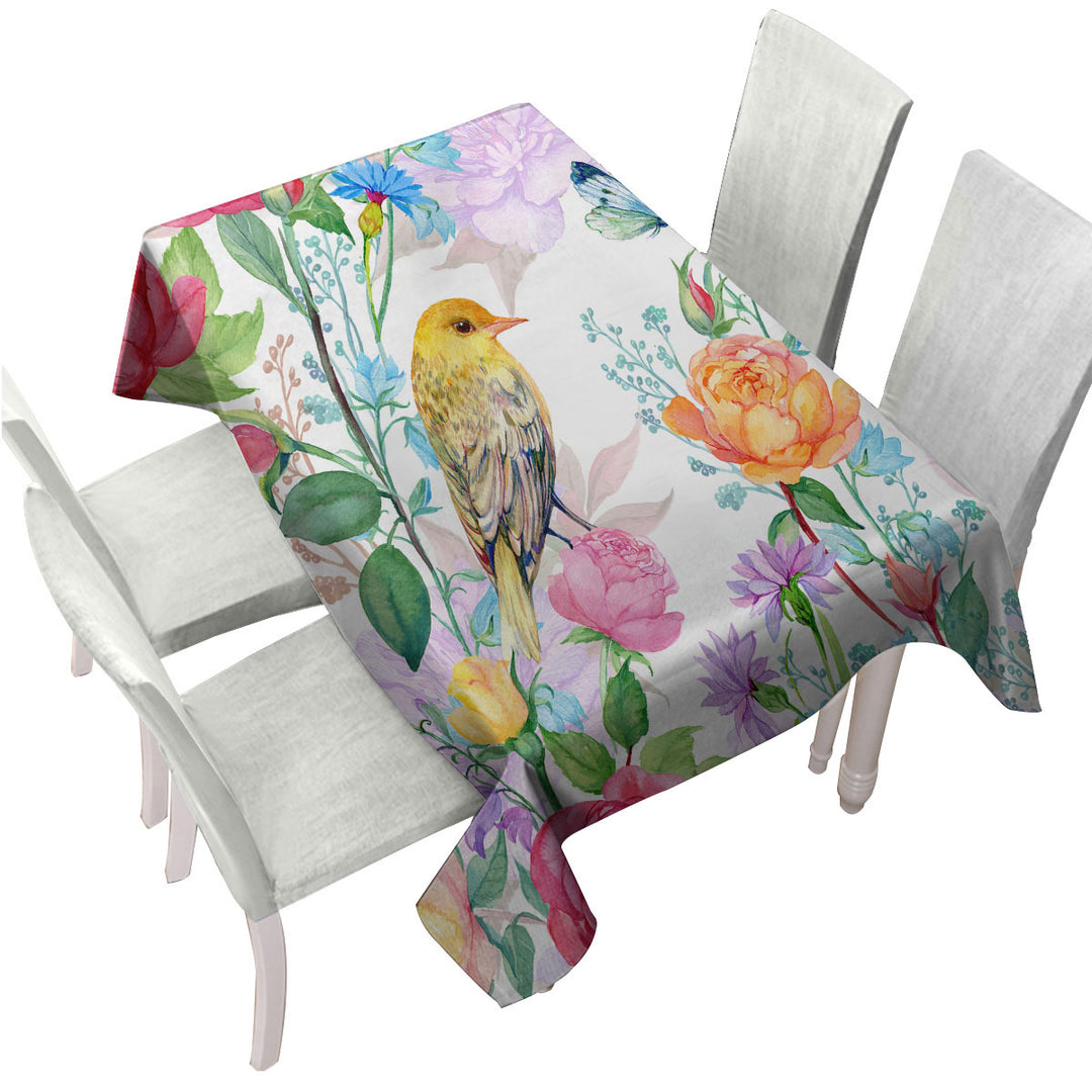 Colorful Flowers and Bird Custom table cloth