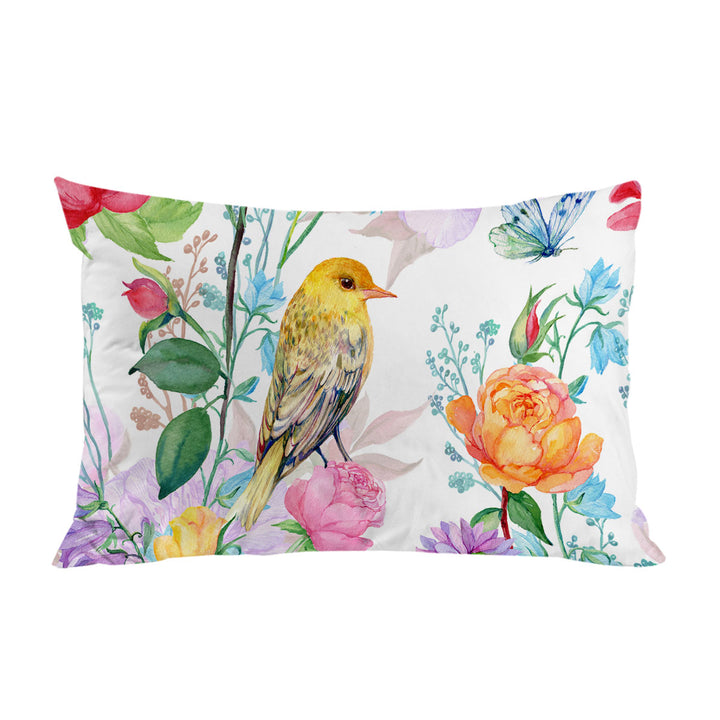 Colorful Flowers and Bird Pillowcase