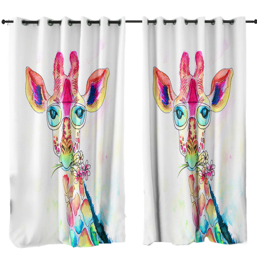Colorful Giraffe Drawing Curtain