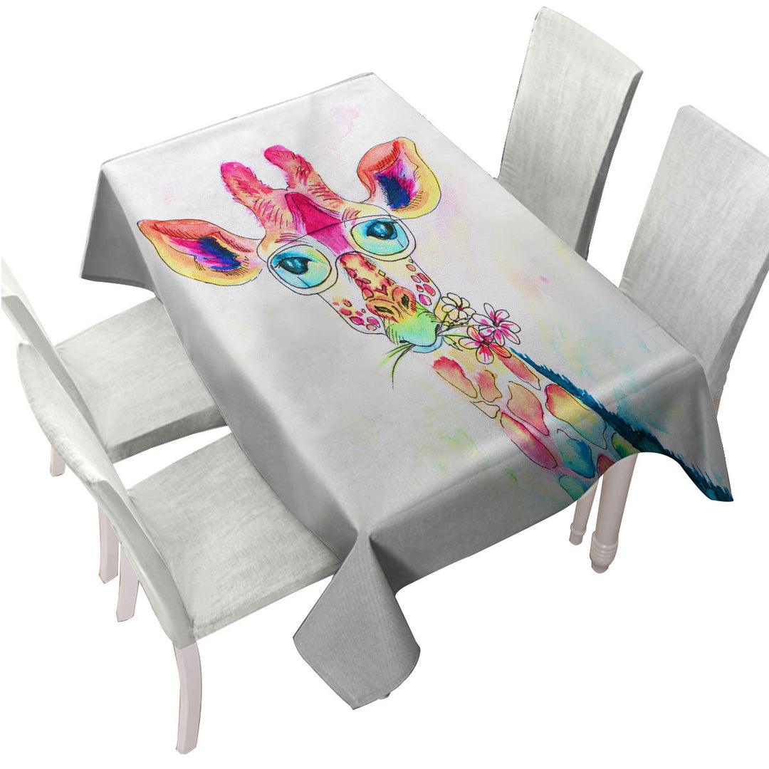 Colorful Giraffe Drawing Tablecloth