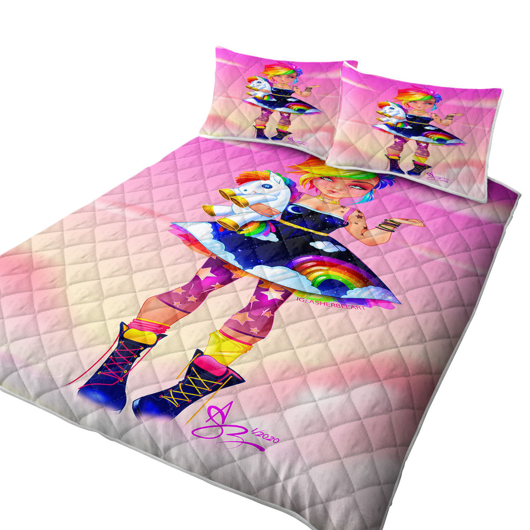 Colorful Girl Rainbow Punk Quilts for Beds