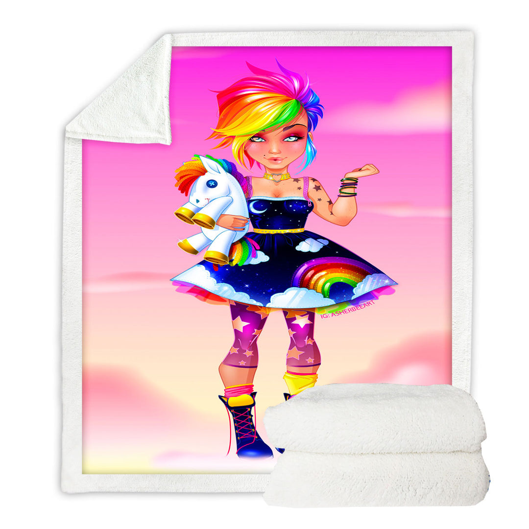 Colorful Girl Rainbow Punk Sherpa Blanket