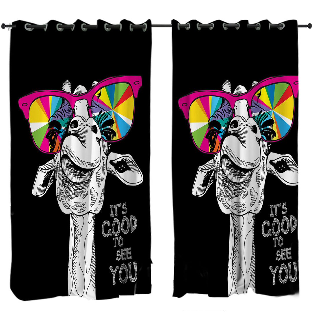 Colorful Glasses Giraffe Curtains