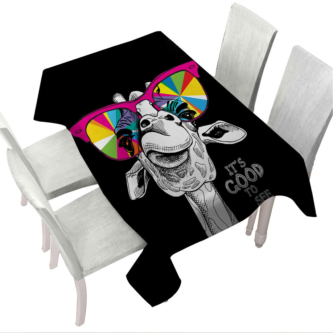 Colorful Glasses Giraffe Tablecloth