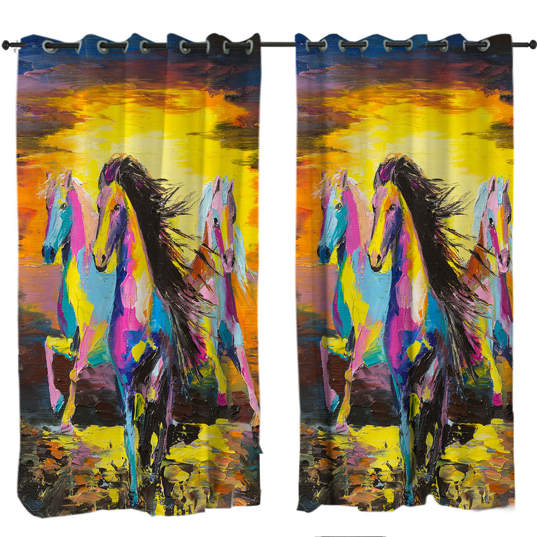 Colorful Horses Art Painting Curtains for Bedroom