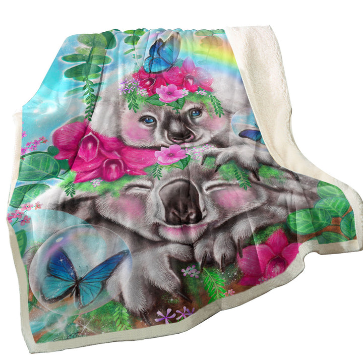 Colorful Kids Animal Best Buddies Koalas Throw Blanket