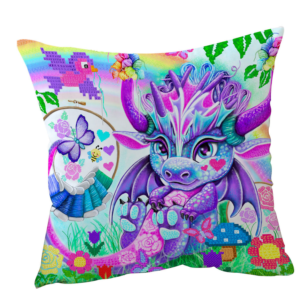 Colorful Kids Cushion Covers Cross Stitch Like Lil Dragon