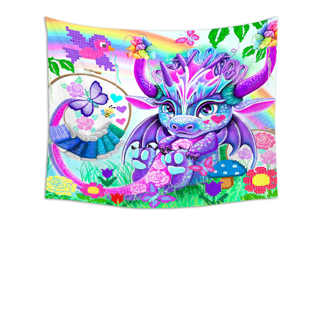 Colorful Kids Room Decor Tapestries Cross Stitch Like Lil Dragon
