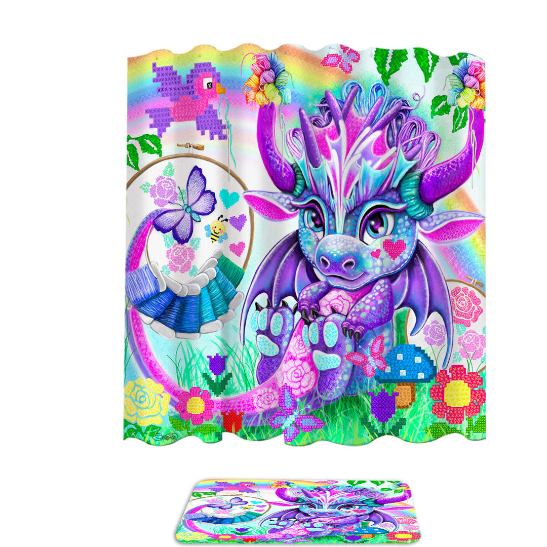 Colorful Kids Shower Curtains Cross Stitch Like Lil Dragon