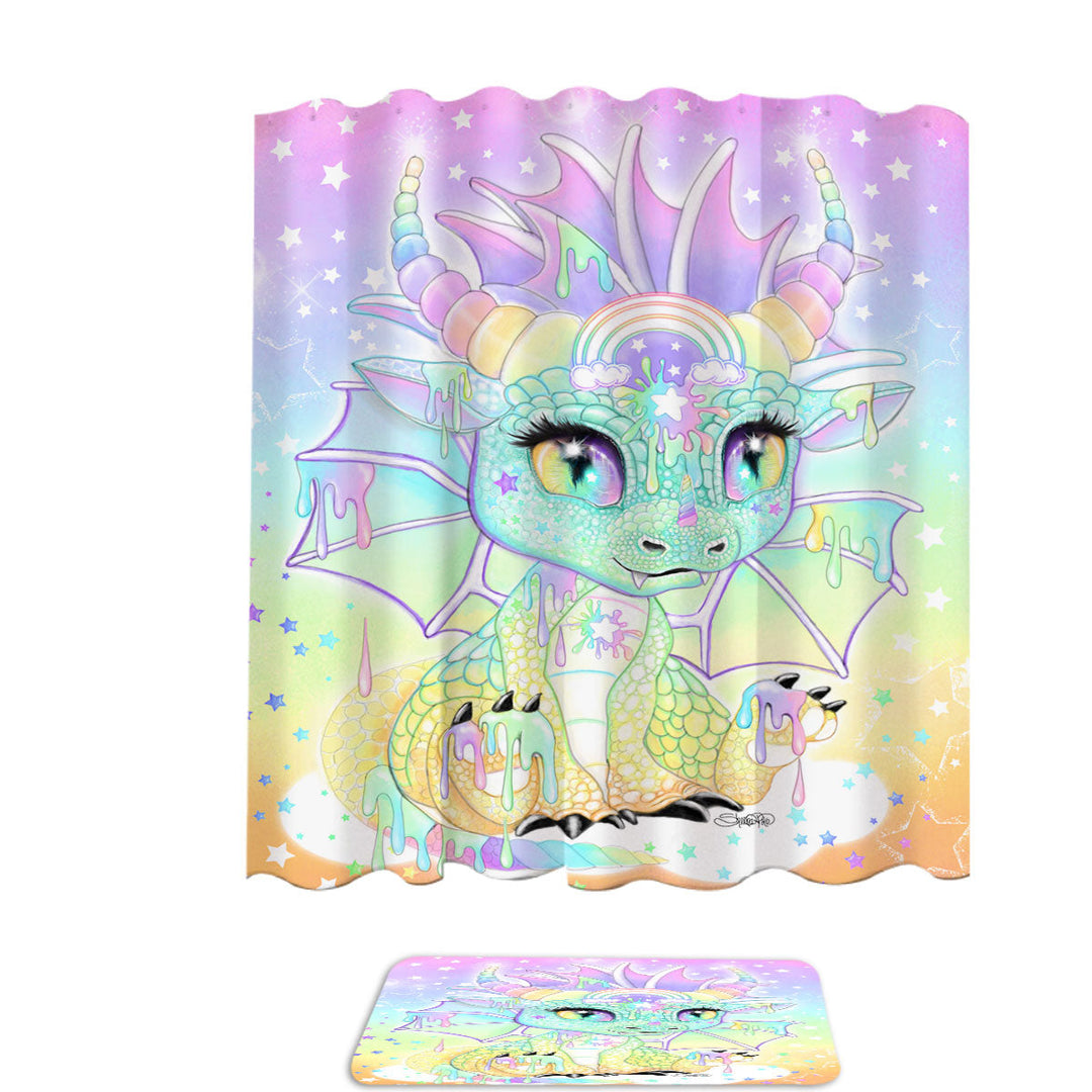 Colorful Kids Shower Curtains Sweet Pastel Lil Dragon