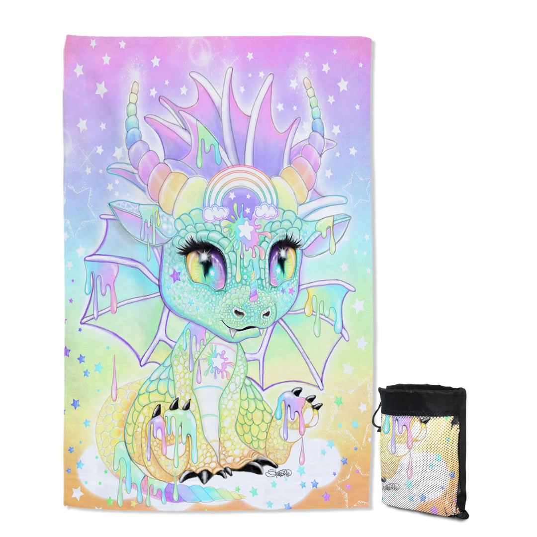 Colorful Kids Swimming Towels with Sweet Pastel Lil Dragon