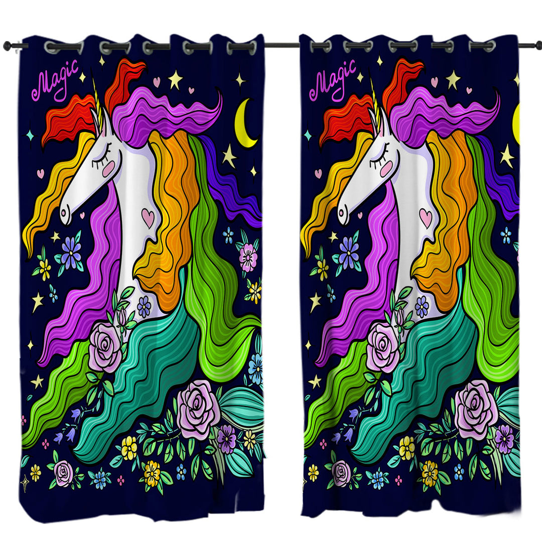 Colorful Long Haired Unicorn Curtain