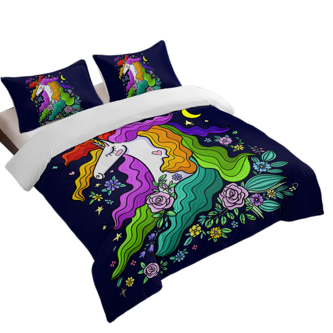 Colorful Long Haired Unicorn Duvet Cover