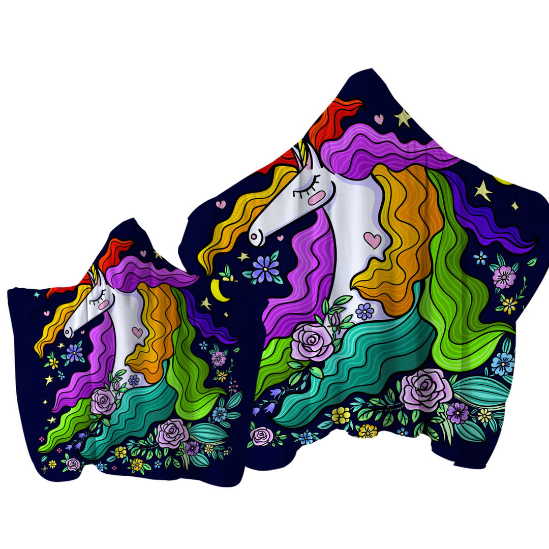 Colorful Long Haired Unicorn Hooded Beach Towel