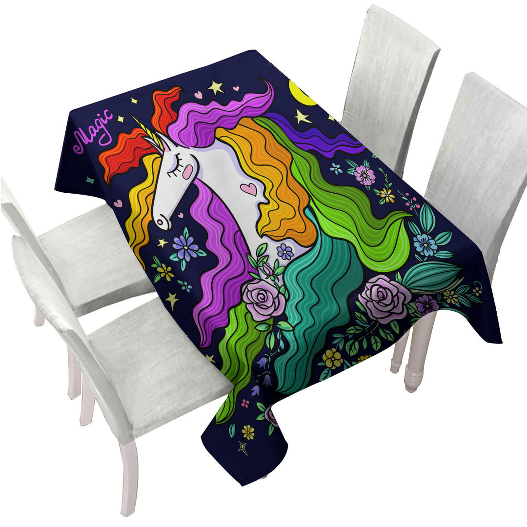 Colorful Long Haired Unicorn Tablecloth