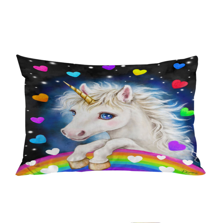 Colorful Lovely Unicorn Rainbow and Hearts Pillow Cases