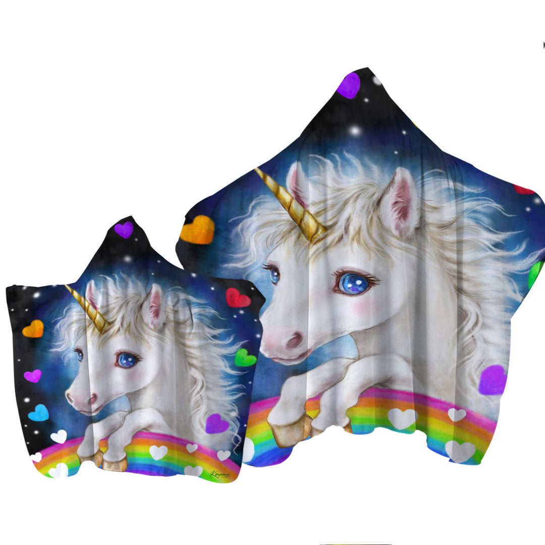 Colorful Lovely Unicorn Rainbow and Hearts Towel Hoodie