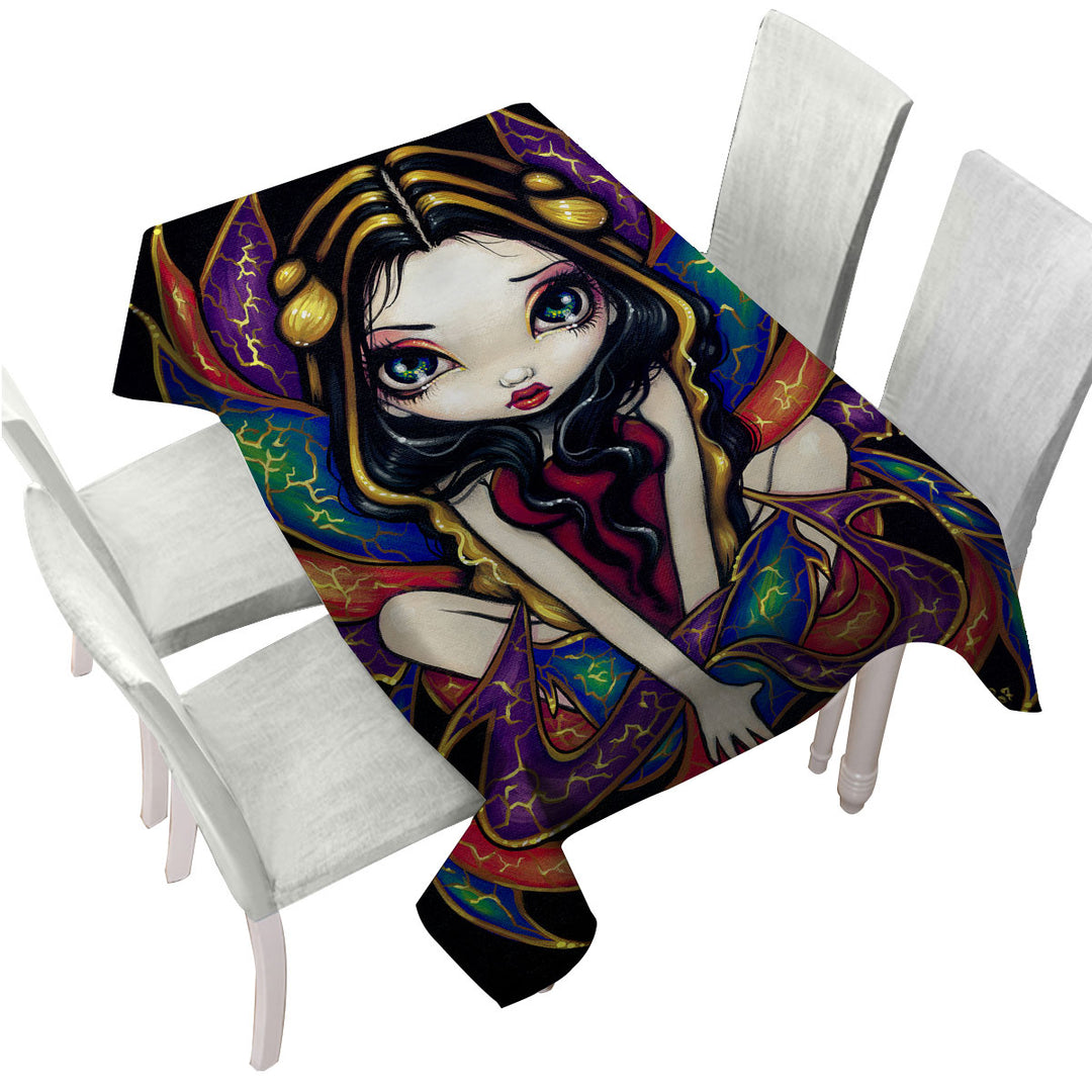 Colorful Magnificent Wings Big Eyed Fairy Printed Tablecloth