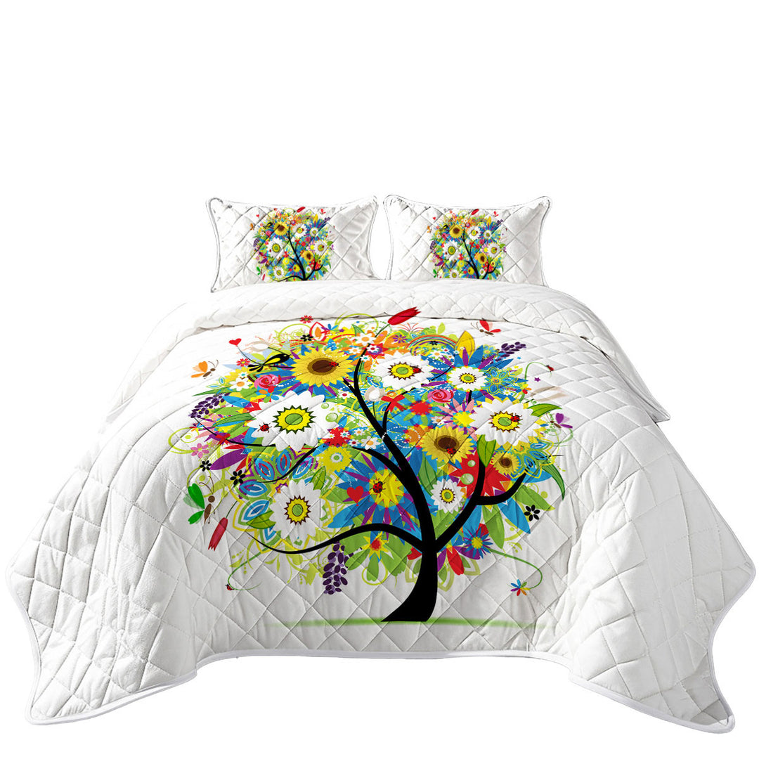 Colorful Messy Flowers Tree California King Quilt Sets