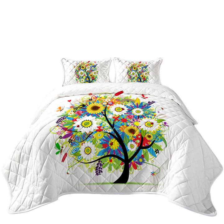 Colorful Messy Flowers Tree California King Quilt Sets