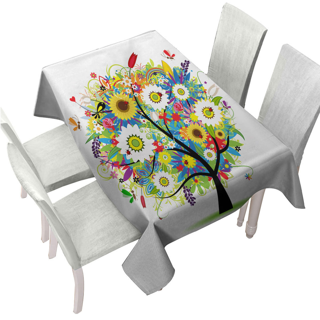 Colorful Messy Flowers Tree Custom table cloth