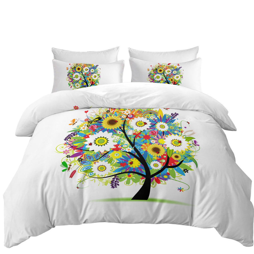 Colorful Messy Flowers Tree Quilt Cover