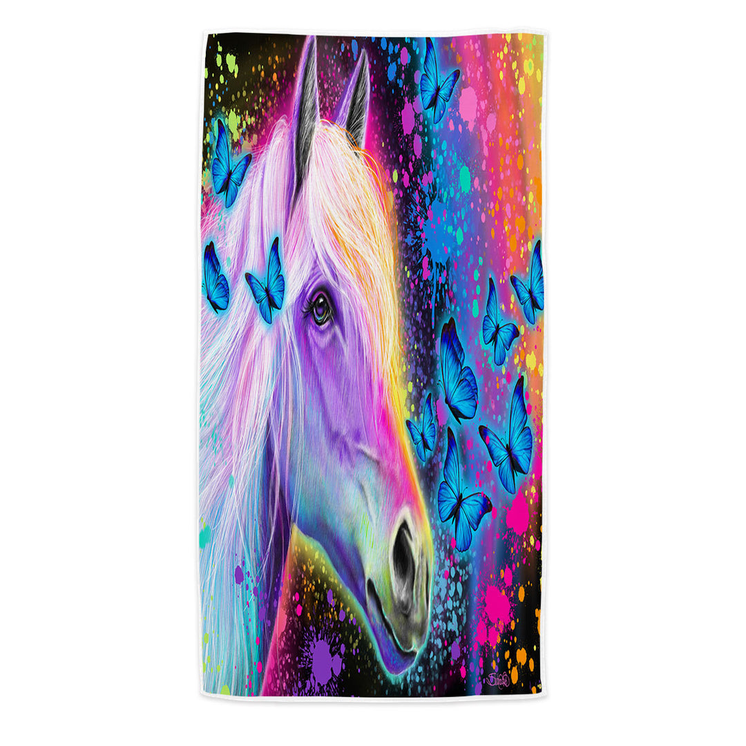 Colorful Microfibre Beach Towels Neon Rainbow Horse and Butterflies