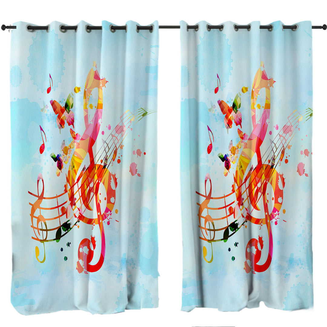 Colorful Music Note Over Sky Curtains