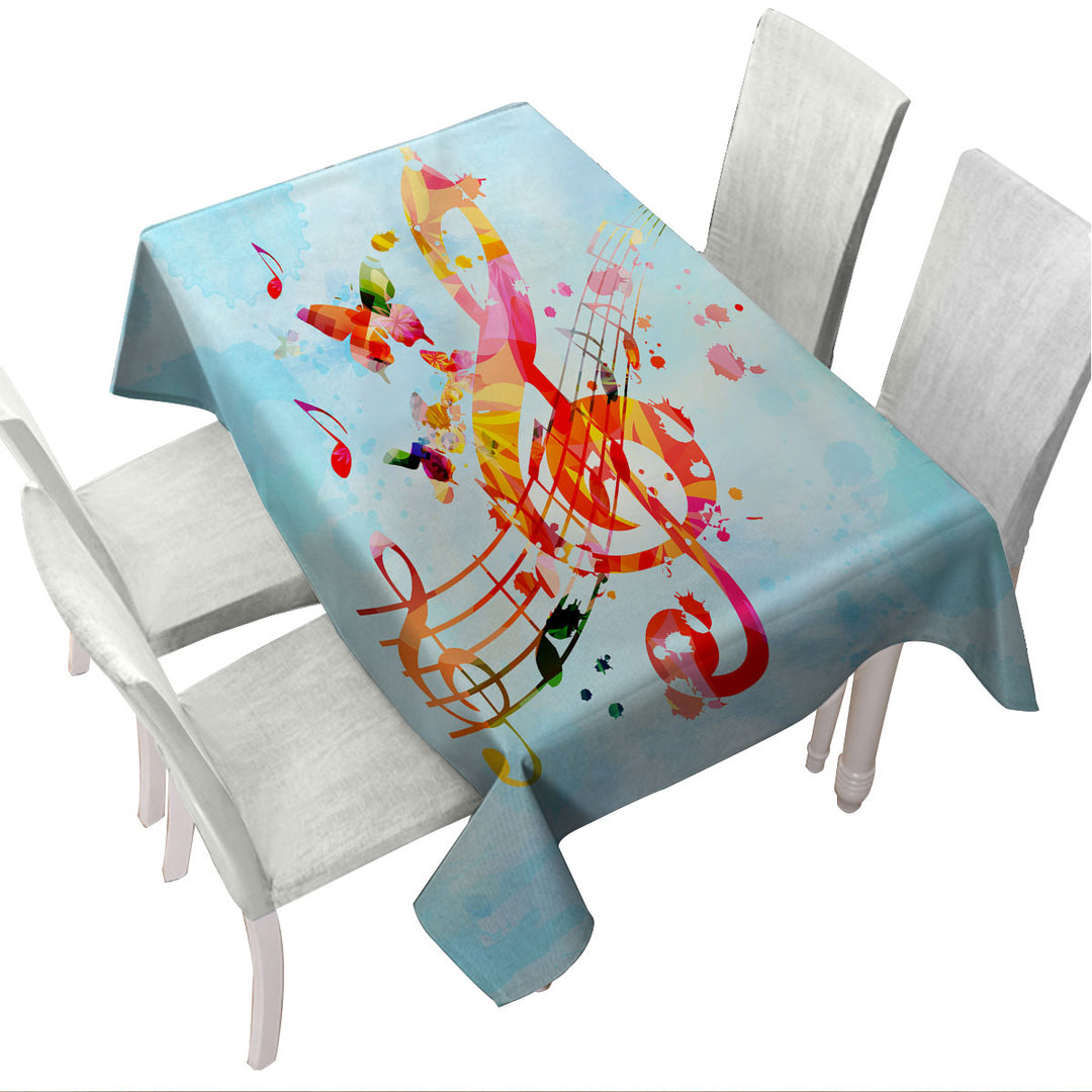 Colorful Music Note Over Sky Tablecloth