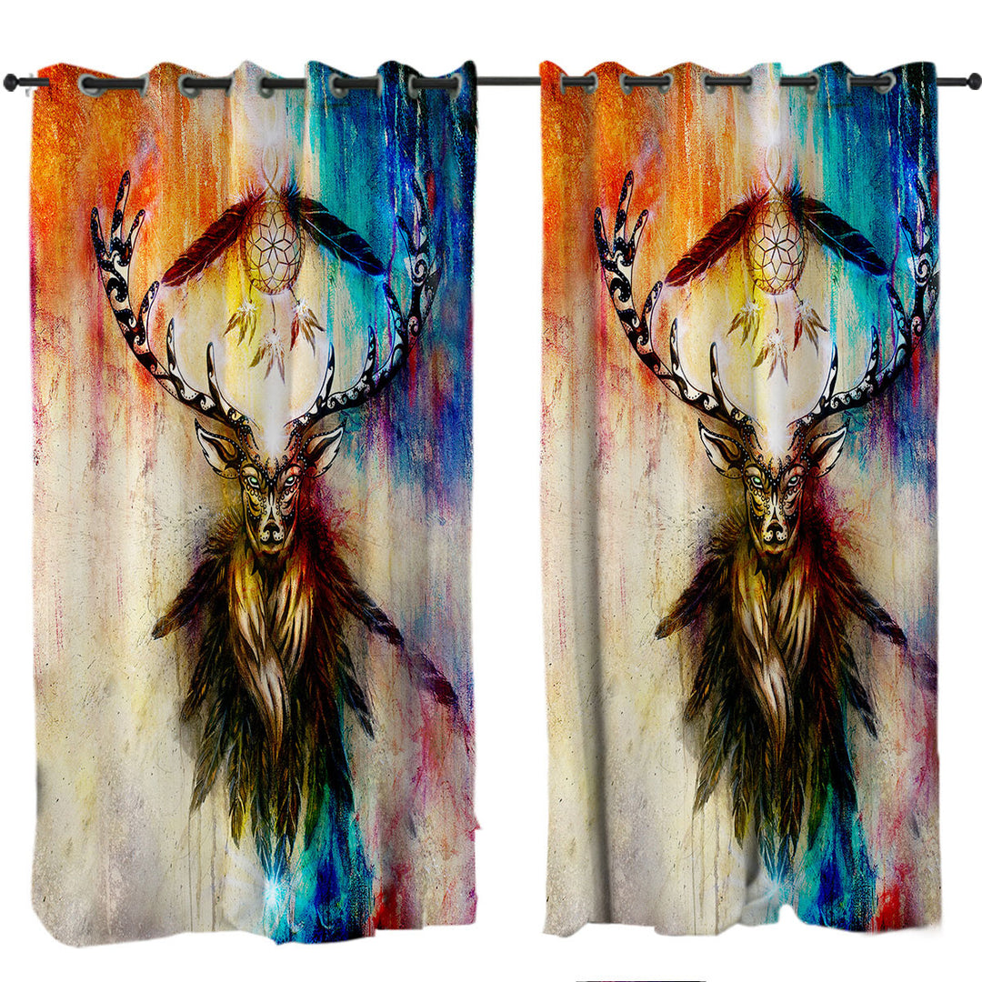 Colorful Native Deer Painting Curtains