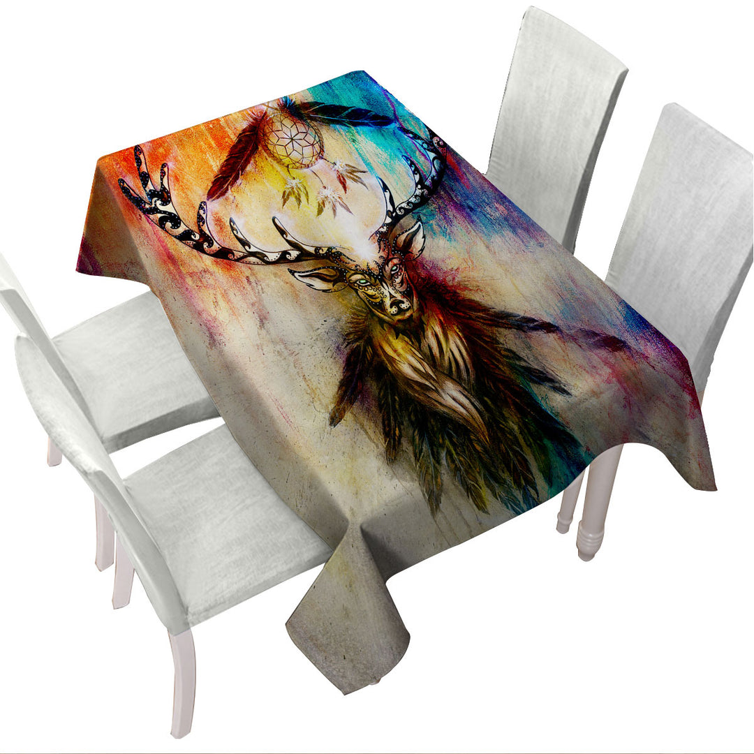 Colorful Native Deer Painting Tablecloths