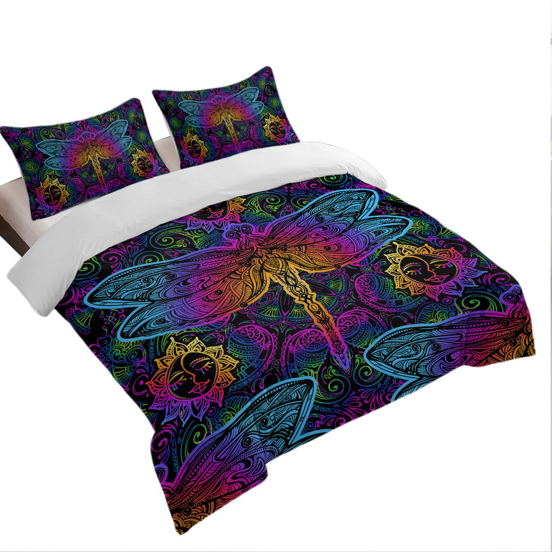 Colorful Oriental Dragonfly Queen Size Duvet Cover