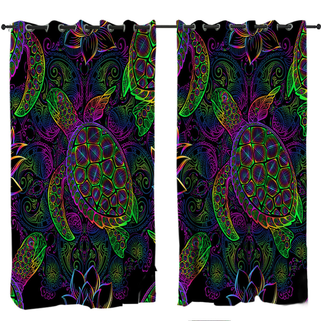 Colorful Oriental Turtle Drapes for Living Room