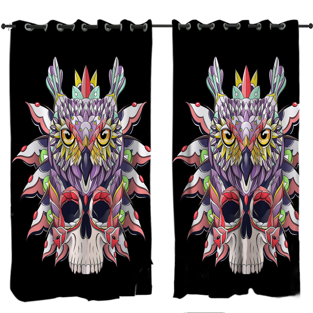 Colorful Owl and Skull Curtains for Living Room